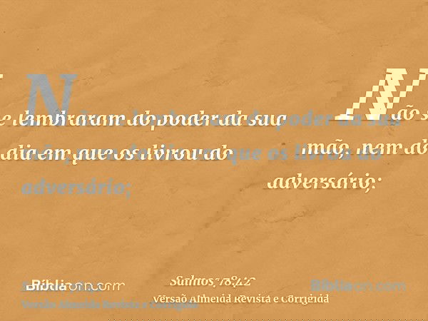 Não se lembraram do poder da sua mão, nem do dia em que os livrou do adversário;