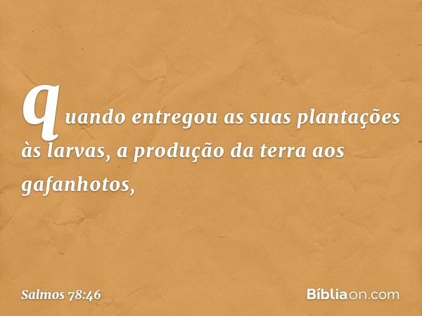 quando entregou as suas plantações às larvas,
a produção da terra aos gafanhotos, -- Salmo 78:46