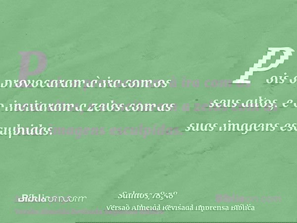 Pois o provocaram à ira com os seus altos, e o incitaram a zelos com as suas imagens esculpidas.