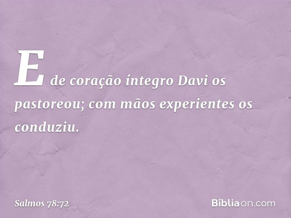 E de coração íntegro Davi os pastoreou;
com mãos experientes os conduziu. -- Salmo 78:72