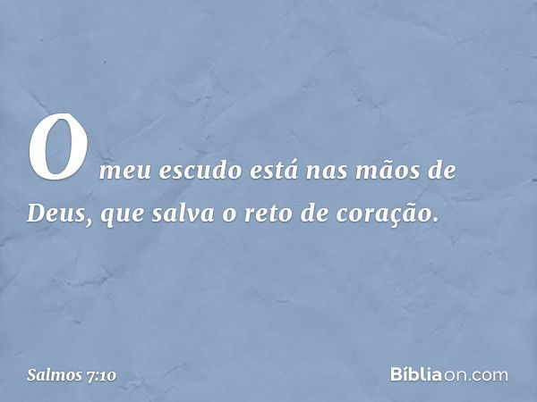 O meu escudo está nas mãos de Deus,
que salva o reto de coração. -- Salmo 7:10