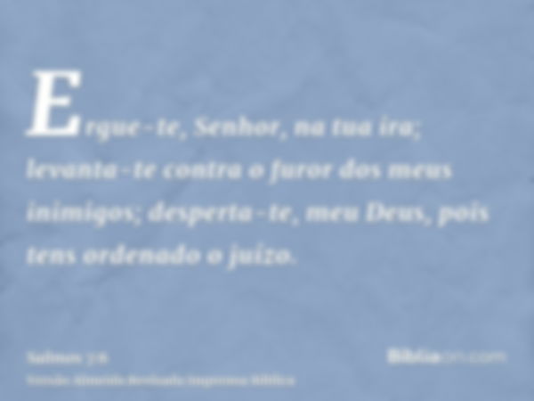 Ergue-te, Senhor, na tua ira; levanta-te contra o furor dos meus inimigos; desperta-te, meu Deus, pois tens ordenado o juízo.