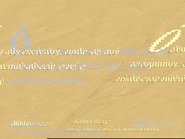 Ó Deus dos exércitos, volta-te, nós te rogamos; atende do céu, e vê, e visita esta videira,