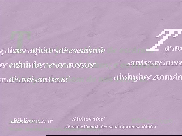 Tu nos fazes objeto de escárnio entre os nossos vizinhos; e os nossos inimigos zombam de nós entre si.