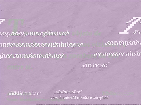 Tu nos pões por objeto de contenção entre os nossos vizinhos; e os nossos inimigos zombam de nós entre si.