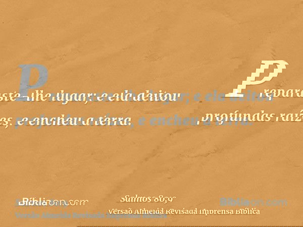 Preparaste-lhe lugar; e ela deitou profundas raízes, e encheu a terra.
