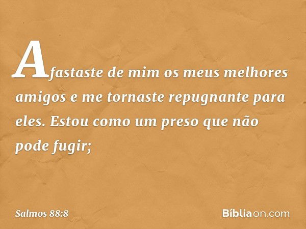 Afastaste de mim os meus melhores amigos
e me tornaste repugnante para eles.
Estou como um preso que não pode fugir; -- Salmo 88:8