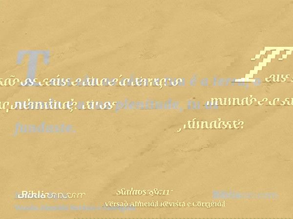 Teus são os céus e tua é a terra; o mundo e a sua plenitude, tu os fundaste.