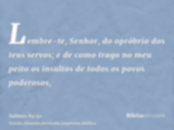 Lembre-te, Senhor, do opróbrio dos teus servos; e de como trago no meu peito os insultos de todos os povos poderosos,