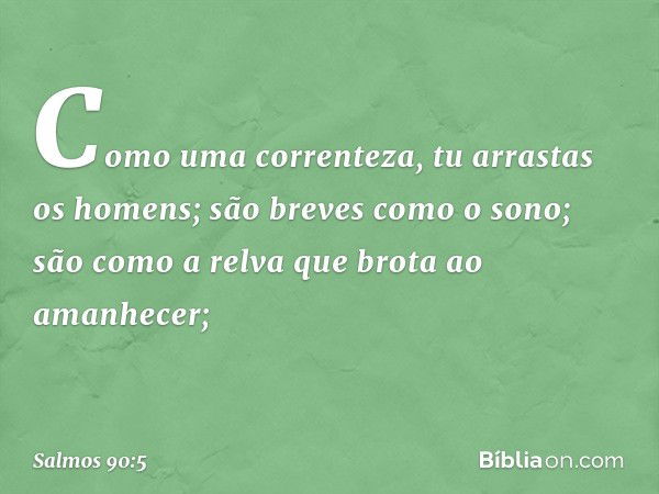 Como uma correnteza, tu arrastas os homens;
são breves como o sono;
são como a relva que brota ao amanhecer; -- Salmo 90:5