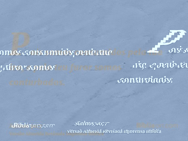 Pois somos consumidos pela tua ira, e pelo teu furor somos conturbados.