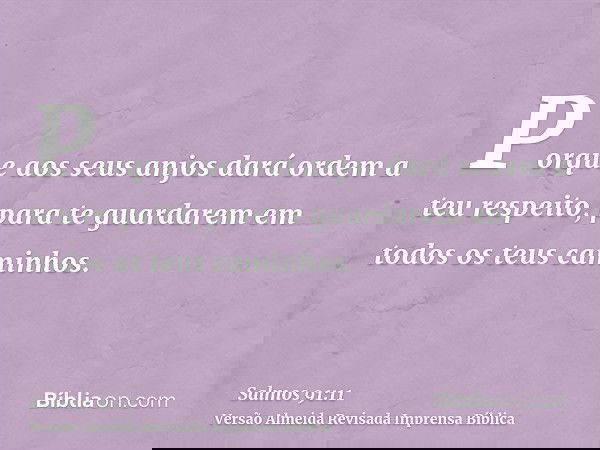 Porque aos seus anjos dará ordem a teu respeito, para te guardarem em todos os teus caminhos.