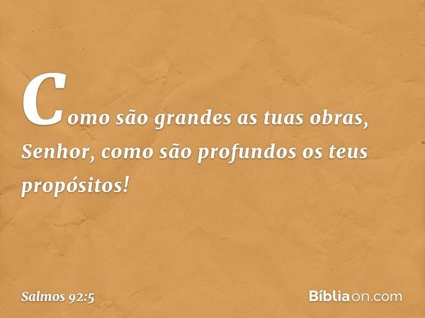 Como são grandes as tuas obras, Senhor,
como são profundos os teus propósitos! -- Salmo 92:5