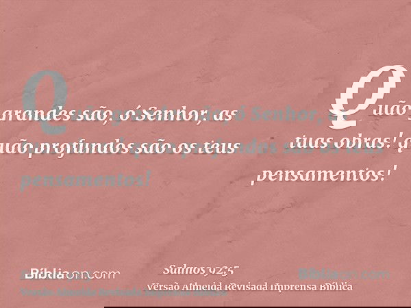 Quão grandes são, ó Senhor, as tuas obras! quão profundos são os teus pensamentos!