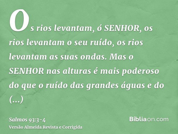 Os rios levantam, ó SENHOR, os rios levantam o seu ruído, os rios levantam as suas ondas.Mas o SENHOR nas alturas é mais poderoso do que o ruído das grandes águ