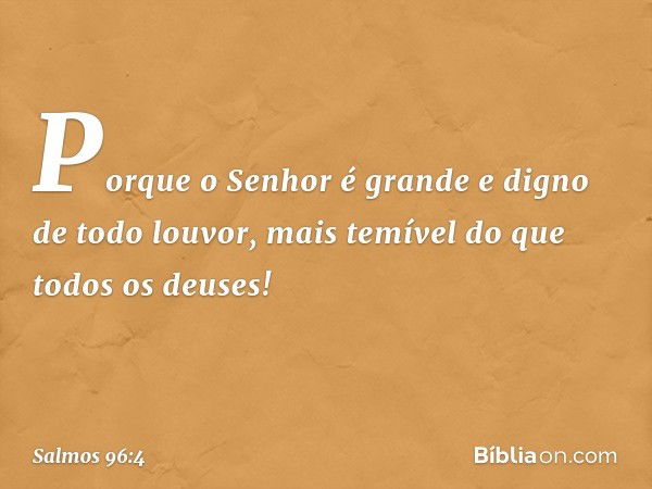 Porque o Senhor é grande
e digno de todo louvor,
mais temível do que todos os deuses! -- Salmo 96:4