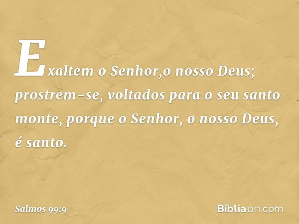 Exaltem o Senhor,o nosso Deus;
prostrem-se, voltados para o seu santo monte,
porque o Senhor, o nosso Deus, é santo. -- Salmo 99:9