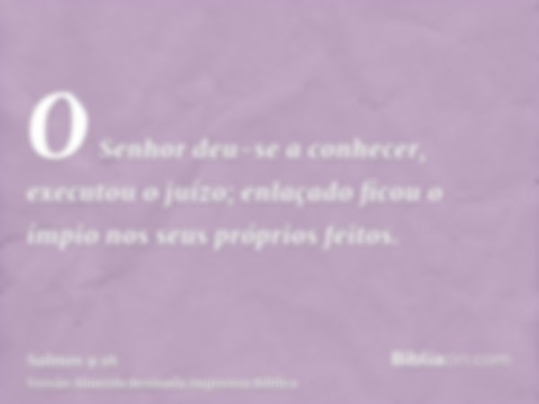 O Senhor deu-se a conhecer, executou o juízo; enlaçado ficou o ímpio nos seus próprios feitos.