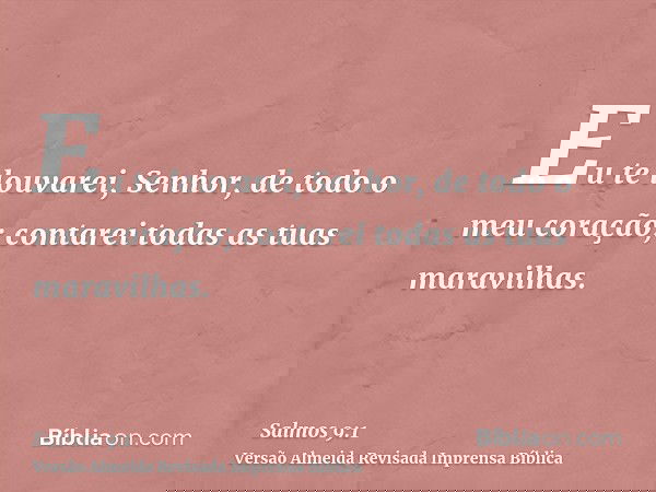 Eu te louvarei, Senhor, de todo o meu coração; contarei todas as tuas maravilhas.