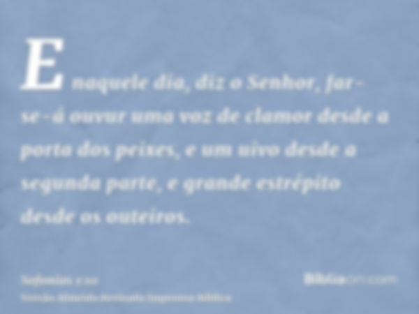 E naquele dia, diz o Senhor, far-se-á ouvur uma voz de clamor desde a porta dos peixes, e um uivo desde a segunda parte, e grande estrépito desde os outeiros.