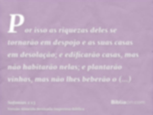 Por isso as riquezas deles se tornarão em despojo e as suas casas em desolação; e edificarão casas, mas não habitarão nelas; e plantarão vinhas, mas não lhes be