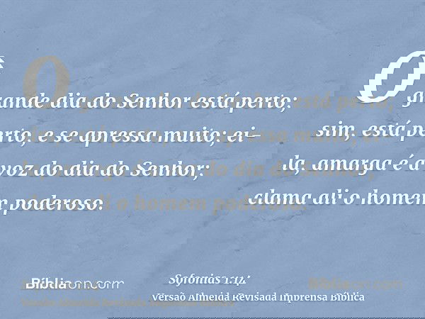 O grande dia do Senhor está perto; sim, está perto, e se apressa muito; ei-la, amarga é a voz do dia do Senhor; clama ali o homem poderoso.