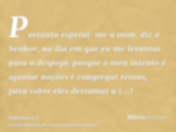 Portanto esperai-me a mim, diz o Senhor, no dia em que eu me levantar para o despojo; porque o meu intento é ajuntar nações e congregar reinos, para sobre eles 