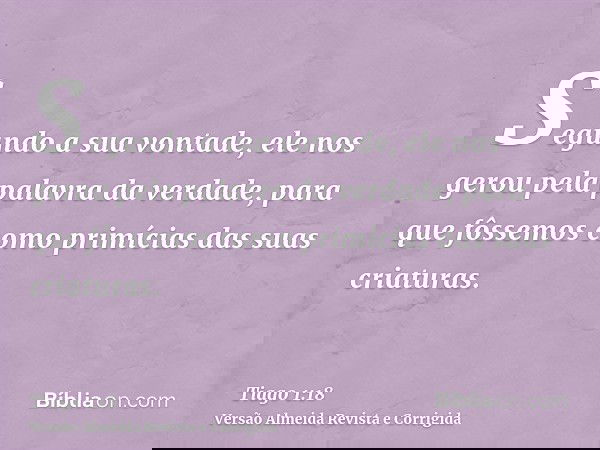 Segundo a sua vontade, ele nos gerou pela palavra da verdade, para que fôssemos como primícias das suas criaturas.