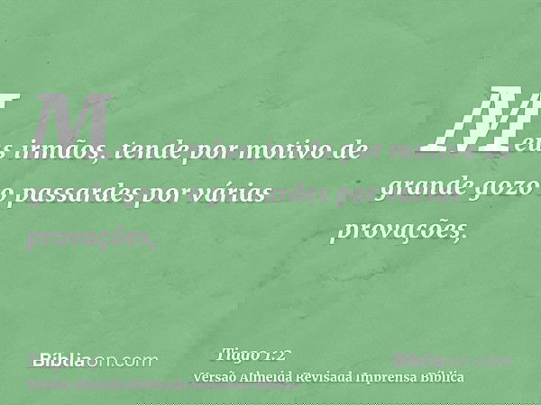 Meus irmãos, tende por motivo de grande gozo o passardes por várias provações,