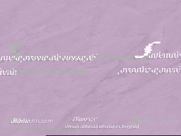 sabendo que a prova da vossa fé produz a paciência.