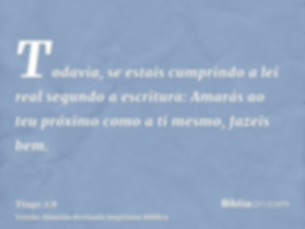 Todavia, se estais cumprindo a lei real segundo a escritura: Amarás ao teu próximo como a ti mesmo, fazeis bem.