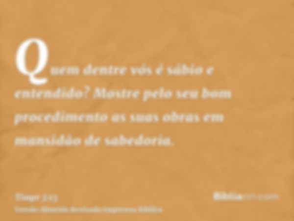 Quem dentre vós é sábio e entendido? Mostre pelo seu bom procedimento as suas obras em mansidão de sabedoria.