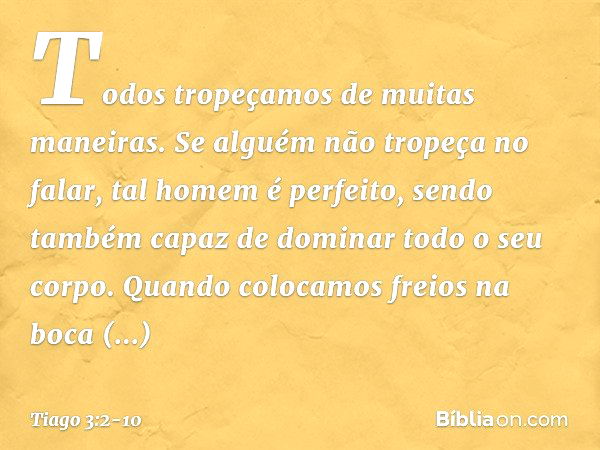 Todos tropeçamos de muitas maneiras. Se alguém não tropeça no falar, tal homem é perfeito, sendo também capaz de dominar todo o seu corpo. Quando colocamos frei