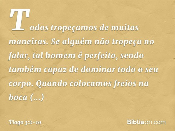 Todos tropeçamos de muitas maneiras. Se alguém não tropeça no falar, tal homem é perfeito, sendo também capaz de dominar todo o seu corpo. Quando colocamos frei