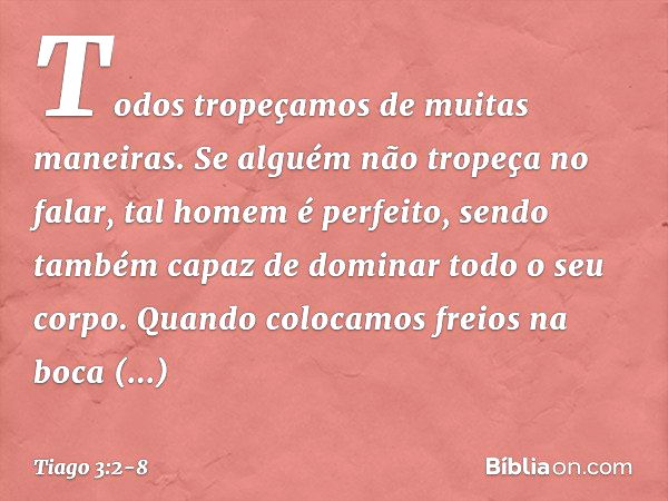 Todos tropeçamos de muitas maneiras. Se alguém não tropeça no falar, tal homem é perfeito, sendo também capaz de dominar todo o seu corpo. Quando colocamos frei