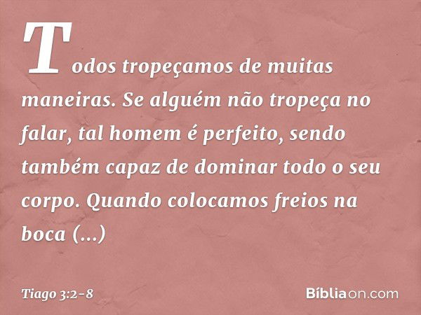 Todos tropeçamos de muitas maneiras. Se alguém não tropeça no falar, tal homem é perfeito, sendo também capaz de dominar todo o seu corpo. Quando colocamos frei