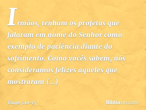 Irmãos, tenham os profetas que falaram em nome do Senhor como exemplo de paciência diante do sofrimento. Como vocês sabem, nós consideramos felizes aqueles que 