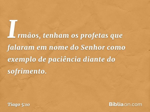 Irmãos, tenham os profetas que falaram em nome do Senhor como exemplo de paciência diante do sofrimento. -- Tiago 5:10