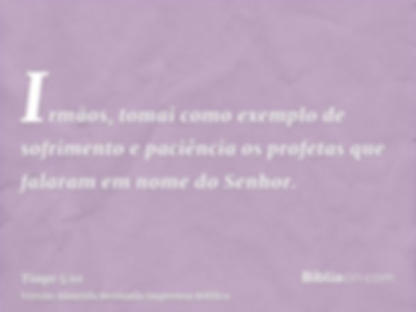 Irmãos, tomai como exemplo de sofrimento e paciência os profetas que falaram em nome do Senhor.