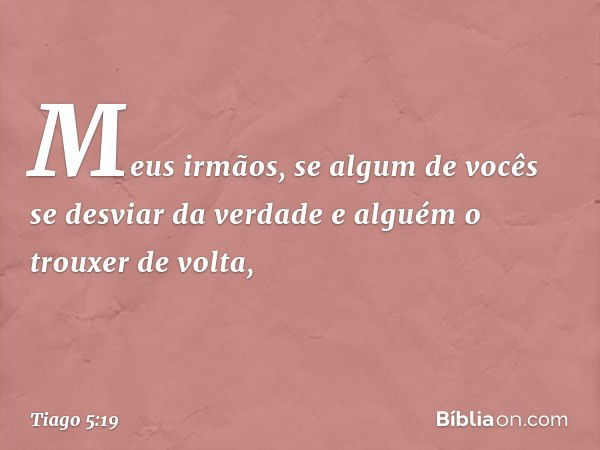 Meus irmãos, se algum de vocês se desviar da verdade e alguém o trouxer de volta, -- Tiago 5:19