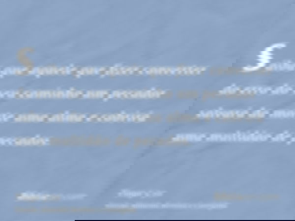 saiba que aquele que fizer converter do erro do seu caminho um pecador salvará da morte uma alma e cobrirá uma multidão de pecados.