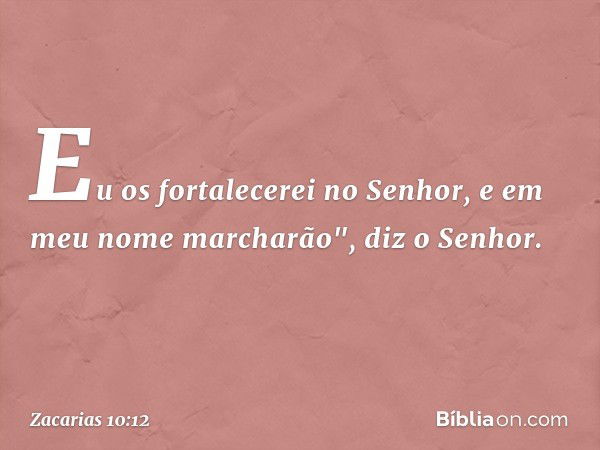 Eu os fortalecerei no Senhor,
e em meu nome marcharão",
diz o Senhor. -- Zacarias 10:12