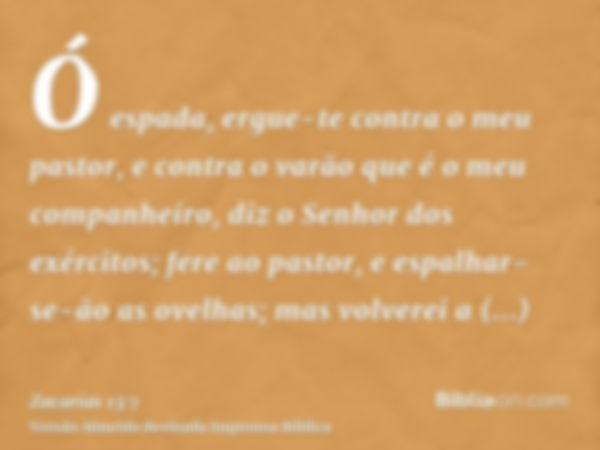 Ó espada, ergue-te contra o meu pastor, e contra o varão que é o meu companheiro, diz o Senhor dos exércitos; fere ao pastor, e espalhar-se-ão as ovelhas; mas v