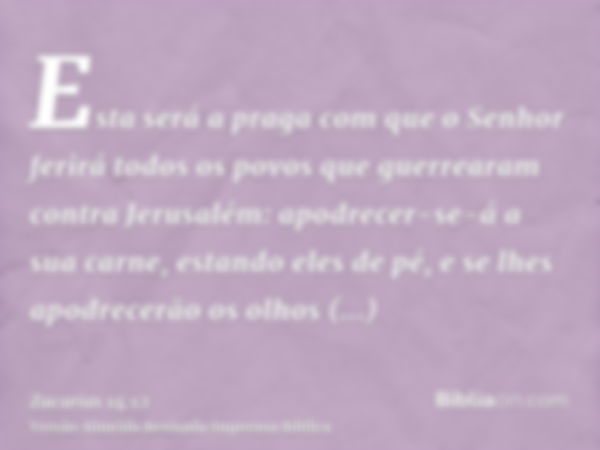 Esta será a praga com que o Senhor ferirá todos os povos que guerrearam contra Jerusalém: apodrecer-se-á a sua carne, estando eles de pé, e se lhes apodrecerão 