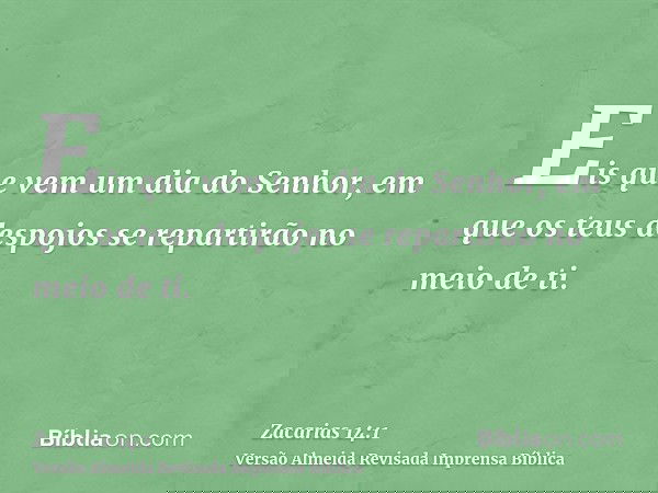 Eis que vem um dia do Senhor, em que os teus despojos se repartirão no meio de ti.
