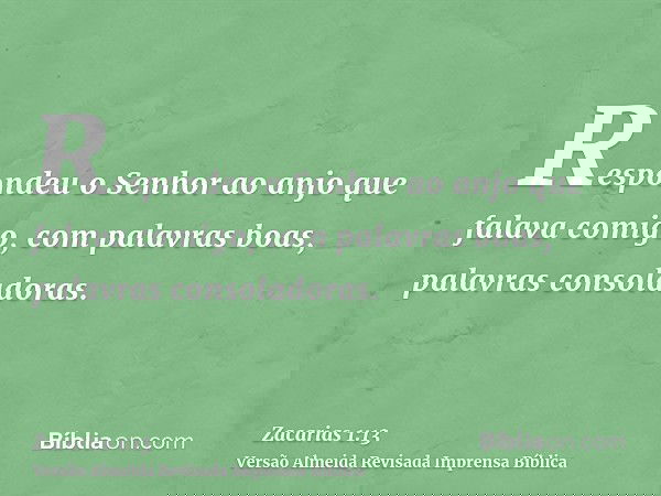 Respondeu o Senhor ao anjo que falava comigo, com palavras boas, palavras consoladoras.