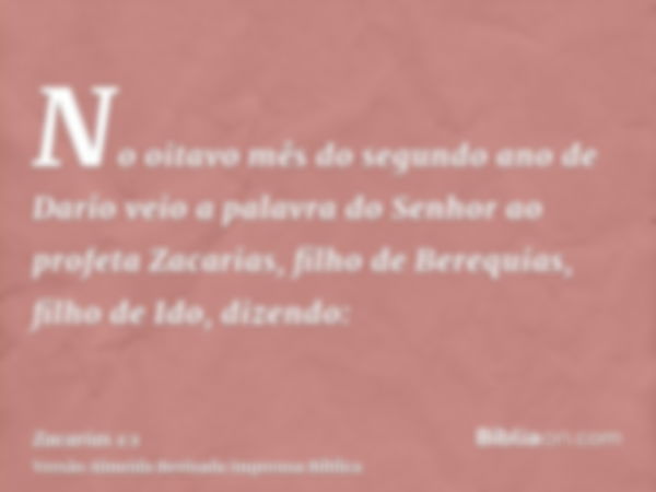 No oitavo mês do segundo ano de Dario veio a palavra do Senhor ao profeta Zacarias, filho de Berequias, filho de Ido, dizendo: