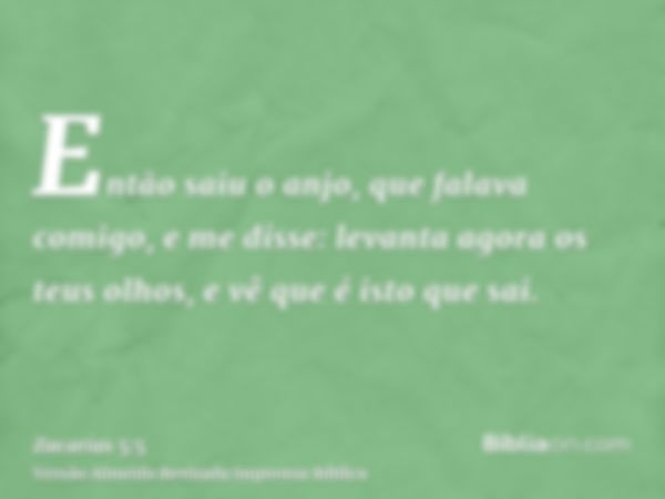 Então saiu o anjo, que falava comigo, e me disse: levanta agora os teus olhos, e vê que é isto que sai.