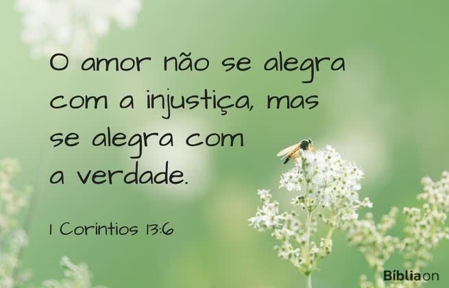 O amor não se alegra com a injustiça, mas se alegra com a verdade. 1 Coríntios 13:6