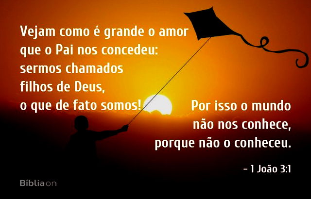 Vejam como é grande o amor que o Pai nos concedeu: sermos chamados filhos de Deus, o que de fato somos! Por isso o mundo não nos conhece, porque não o conheceu. 1 João 3:1